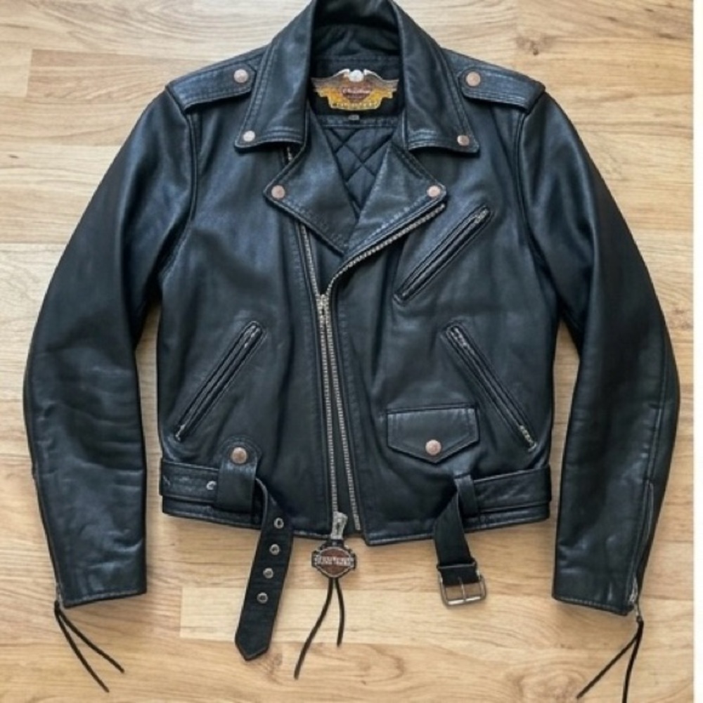 PRISTINE ✨ Vintage Harley-Davidson Leather Biker Jacket | Belted Moto | Size Med